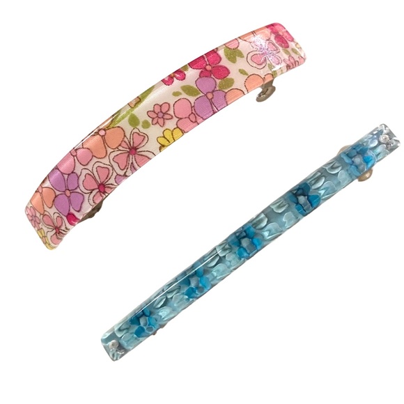 Floral Resin Bar Barrette Pair - Picture 1 of 5